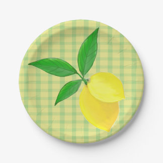 Assiettes En Carton Pays amusant jaune vert chèque citron 