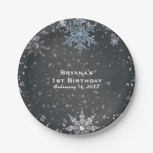 Assiettes En Carton Pays des merveilles d'hiver craie bleu gris Fête s