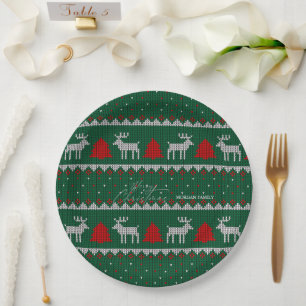 Assiettes En Carton Pays des merveilles d'hiver, sapin vert avec renne