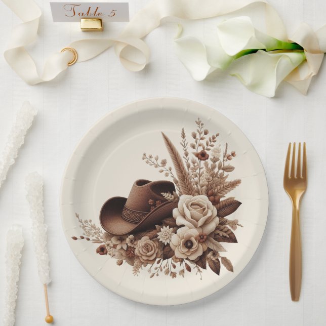 Assiettes En Carton Pays élégant moderne Ouest- Floral (Mariage)