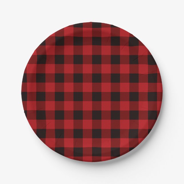 Assiettes En Carton Pays Rouge et noir plaid (Devant)