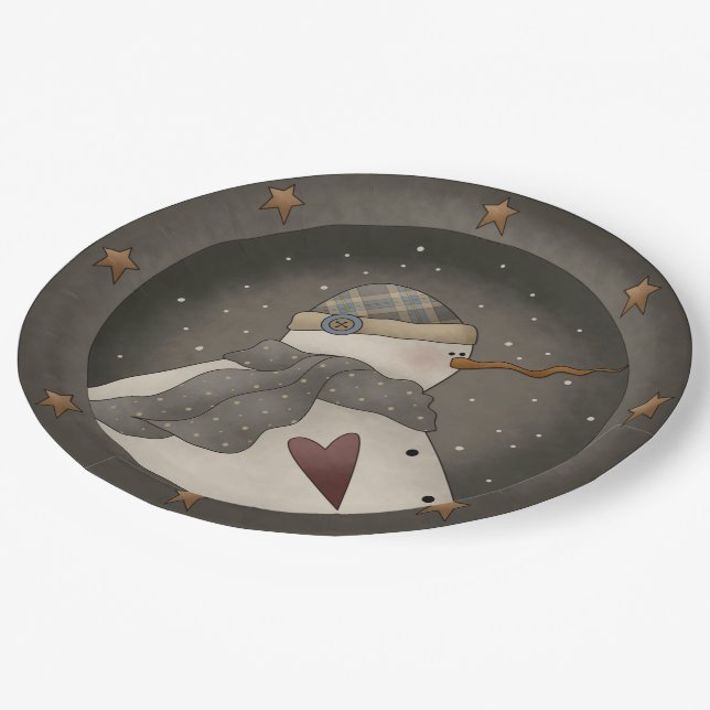 Assiettes En Carton Pays Snowman primitif (Angle)