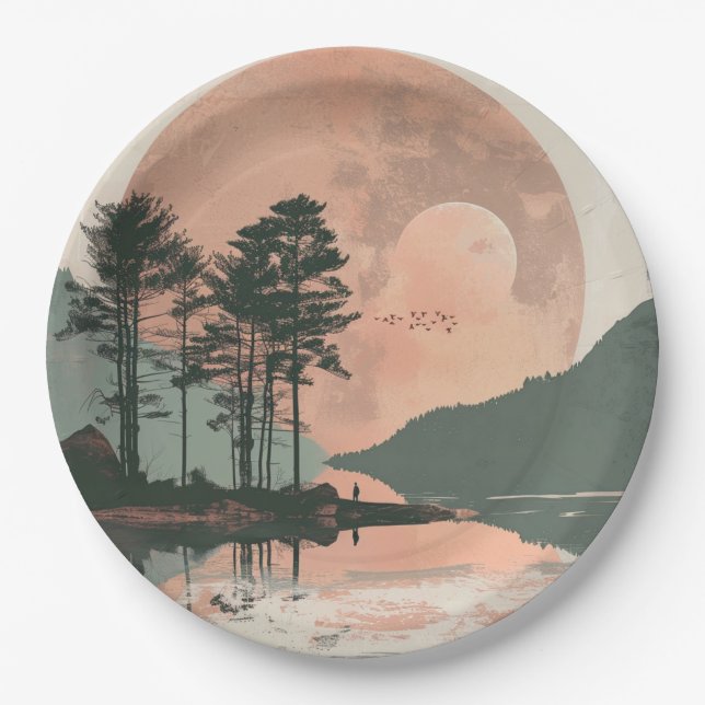 Assiettes En Carton Paysage Abstrait de Boho (1) (Devant)