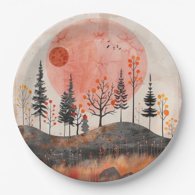 Assiettes En Carton Paysage Abstrait de Boho (13) (Devant)
