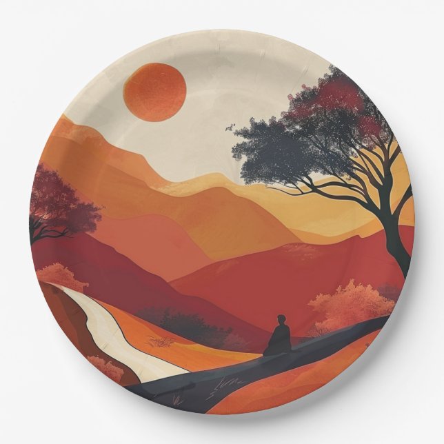 Assiettes En Carton Paysage Abstrait de Boho (19) (Devant)