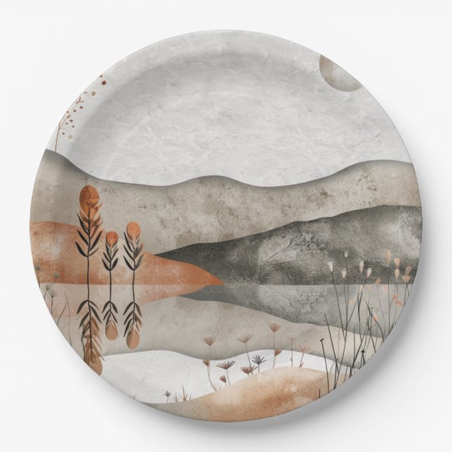 Assiettes En Carton Paysage Abstrait de Boho (3) (Devant)