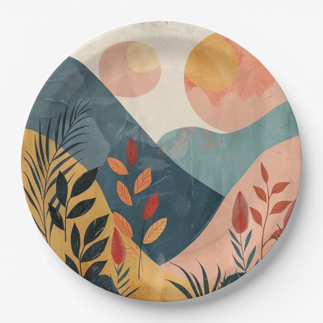Assiettes En Carton Paysage Abstrait de Boho (8) (Devant)