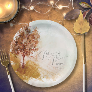 Assiettes En Carton Paysage aquarelle M. & Mme. Automne Gold ID786