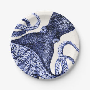Assiettes En Carton Paysage Bleu Octopus