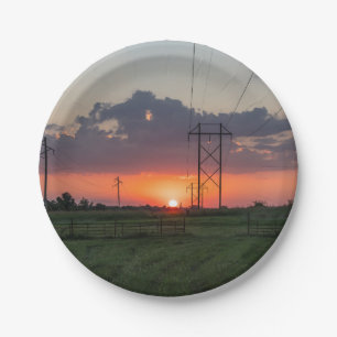 Assiettes En Carton Paysage de coucher du soleil de ligne à haute