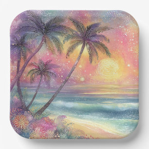Assiettes En Carton Paysage de plage tropical de rêve
