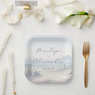 Assiettes En Carton Paysage Désertique Pastel Aquarelle Paisible