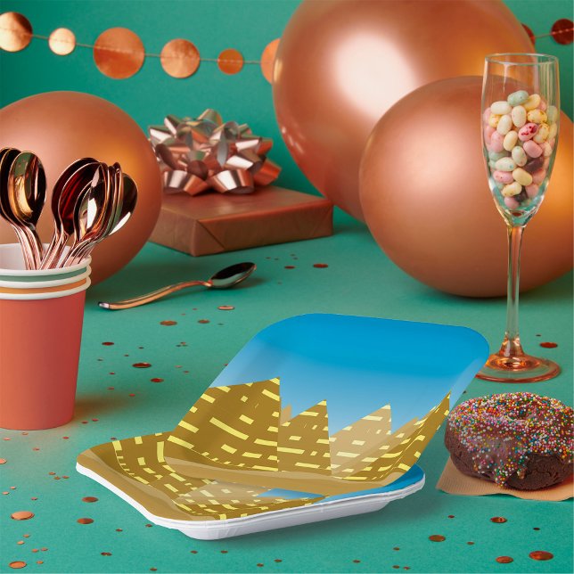 Assiettes En Carton Paysage Désertique Pyramides Égyptiennes Géométriq (Créateur téléchargé)