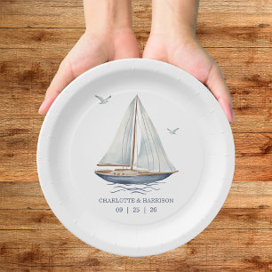 Assiettes En Carton Paysage Marin Côtier à l'Aquarelle Moderne pour un