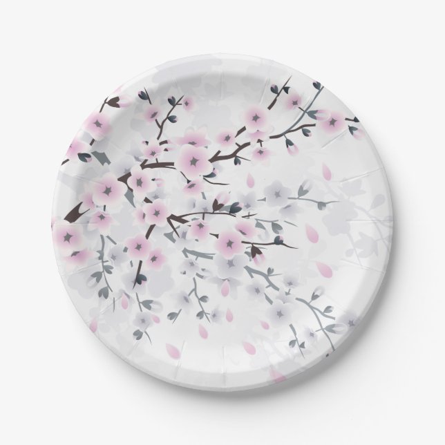 Assiettes En Carton Paysage Pastel Cherry Blossom (Devant)