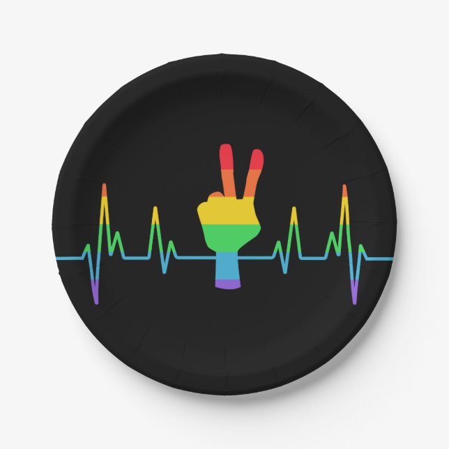 Assiettes En Carton Peace Gay Hearbeat LGBT (Devant)