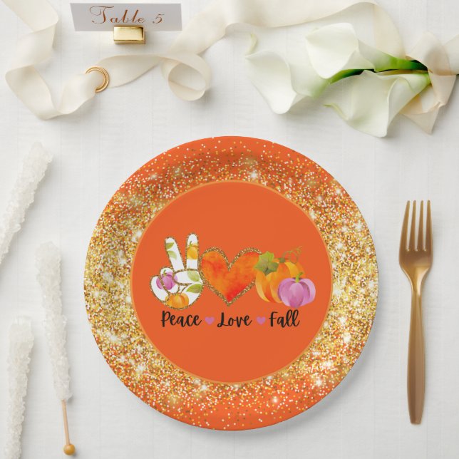 Assiettes En Carton Peace Love Automne Personnaliser Couleur (Mariage)