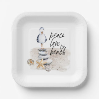 Assiettes En Carton Peace Love Beach Seagull Coastal