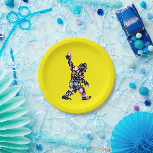 Assiettes En Carton Peace Love Bigfoot Hippie Funny Bigfoot Lover (Fête)