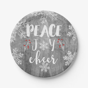 Assiettes En Carton Peace Love Cheer Silver Snowflake Fête