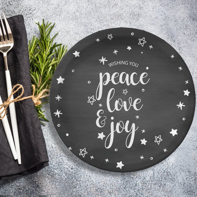 Assiettes En Carton Peace Love Joy Star Noël Holiday (Peace Love Joy Star Christmas Holiday Paper Plates)