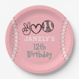 Assiettes En Carton Peace Love Softball Anniversaire