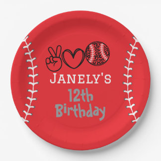 Assiettes En Carton Peace Love Softball Anniversaire