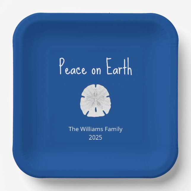 Assiettes En Carton Peace on Earth Beach Sand Dollar Blue Christmas (Recto)