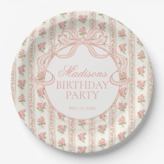 Assiettes En Carton Peach and Beige Fancy Floral Birthday Party
