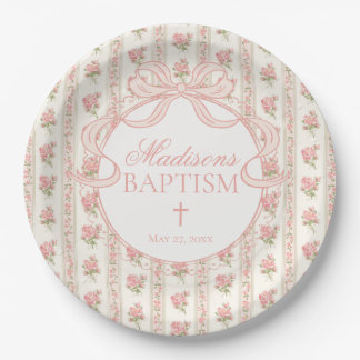 Assiettes En Carton Peach and Beige Vintage Fancy Floral Baptism