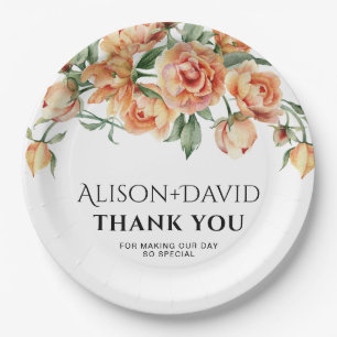 Assiettes En Carton Peach peony flowers and typography mariage