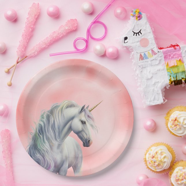 Assiettes En Carton Peach Pink Unicorn Dream (Fête)