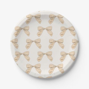 Assiettes En Carton Peach Plaid Bow Élégant Baby shower neutre genre