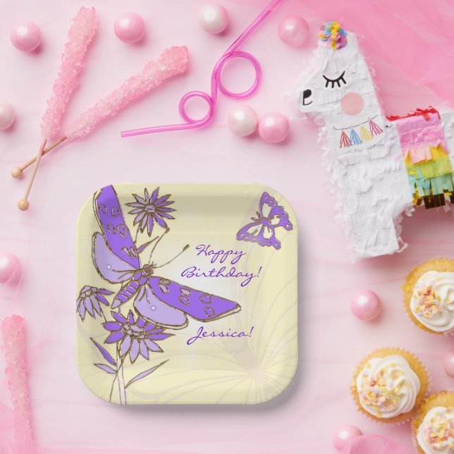 Assiettes En Carton Peach Purple Butterfly Throw Pillow (Fête)