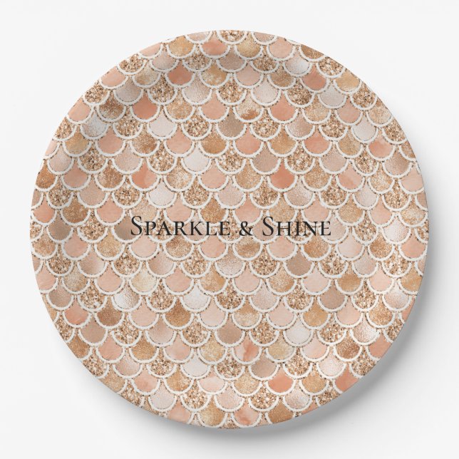 Assiettes En Carton Peach Rose Blush Gold Parties scintillant Sirène (Devant)