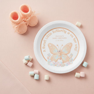 Assiettes En Carton Peach Sorbet Butterfly Sweet Baby Shower Favor