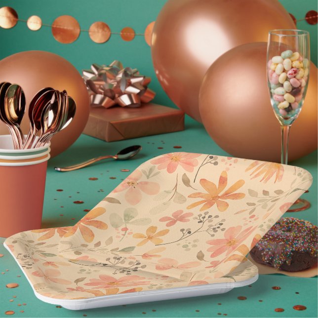 Assiettes En Carton Peachy—motif floral rose doré (Multi)