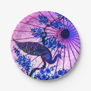 Assiettes En Carton Peacock oriental parasol japonais cerisier fleurs