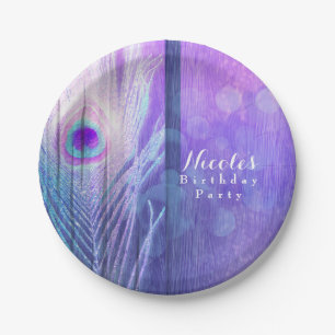 Assiettes En Carton Peacock Plumes violet Glam Boho Chic Personnalisé