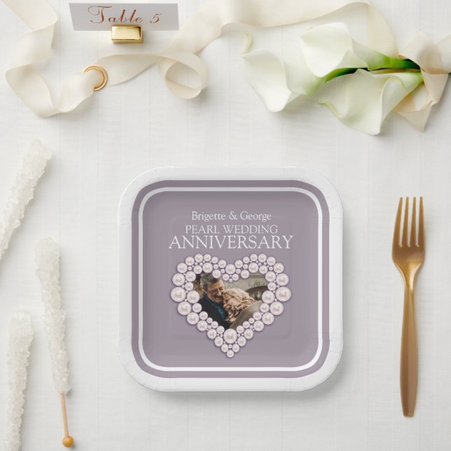 Assiettes En Carton Pearl 30e anniversaire Mariage photo coeur (Mariage)