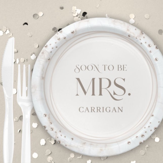 Assiettes En Carton Pearl Bridal Shower Soon to be Mrs. Modern Minimal (Créateur téléchargé)