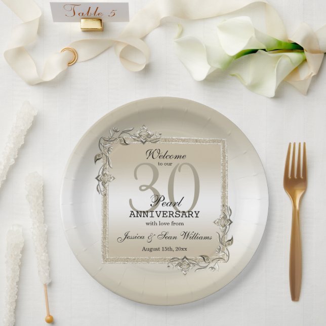 Assiettes En Carton Pearl Gem & Parties scintillant 30e anniversaire d (Mariage)