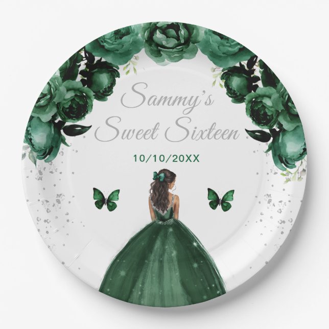 Assiettes En Carton Peau foncée Vert foncé Princesse Sweet sixteen (Devant)