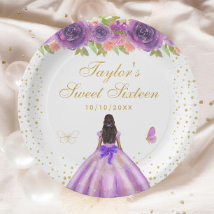 Assiettes En Carton Peau foncée violette Florale Princesse Sweet sixte