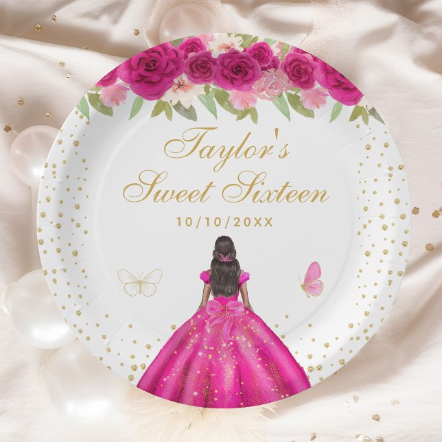 Assiettes En Carton Peau noire rose chaude princesse Sweet sixteen (Créateur téléchargé)