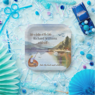 Assiettes En Carton Pêche à la retraite à l'aquarelle du lac