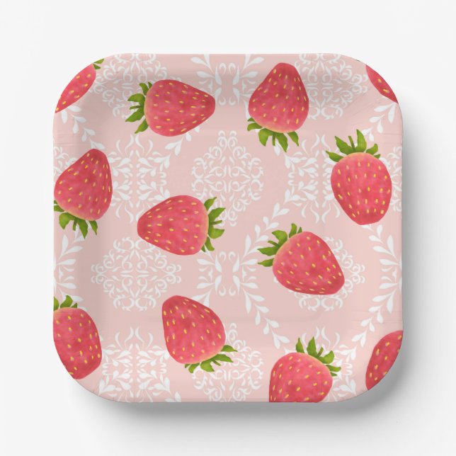 Assiettes En Carton Pêche aux fraises (Recto)