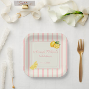 Assiettes En Carton Pêche Citron Rayures Baby Shower Pastel