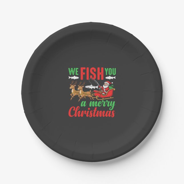 Assiettes En Carton Pêche de Noël Joyeux Poisson Vous (Devant)