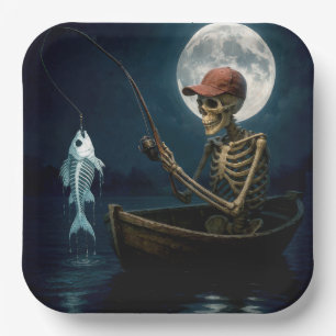 Assiettes En Carton Pêche de squelette dans une barque en bois